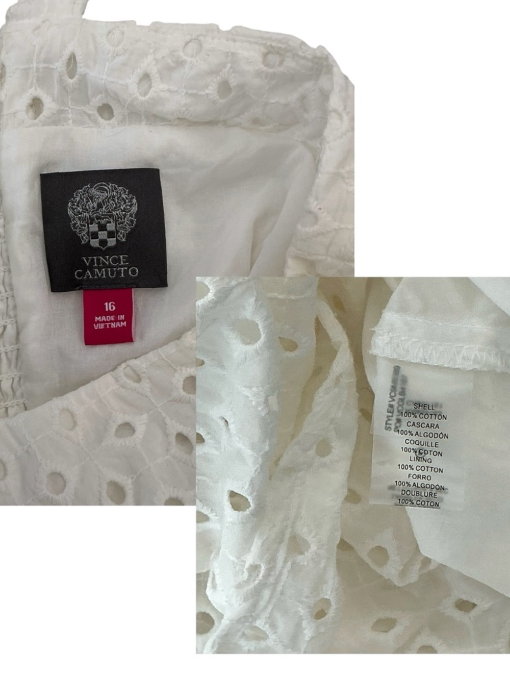 Vince Camuto Eyelet Sundress White Cotton Classic Square Neck Dress Lined 16 - Picture 13 of 16